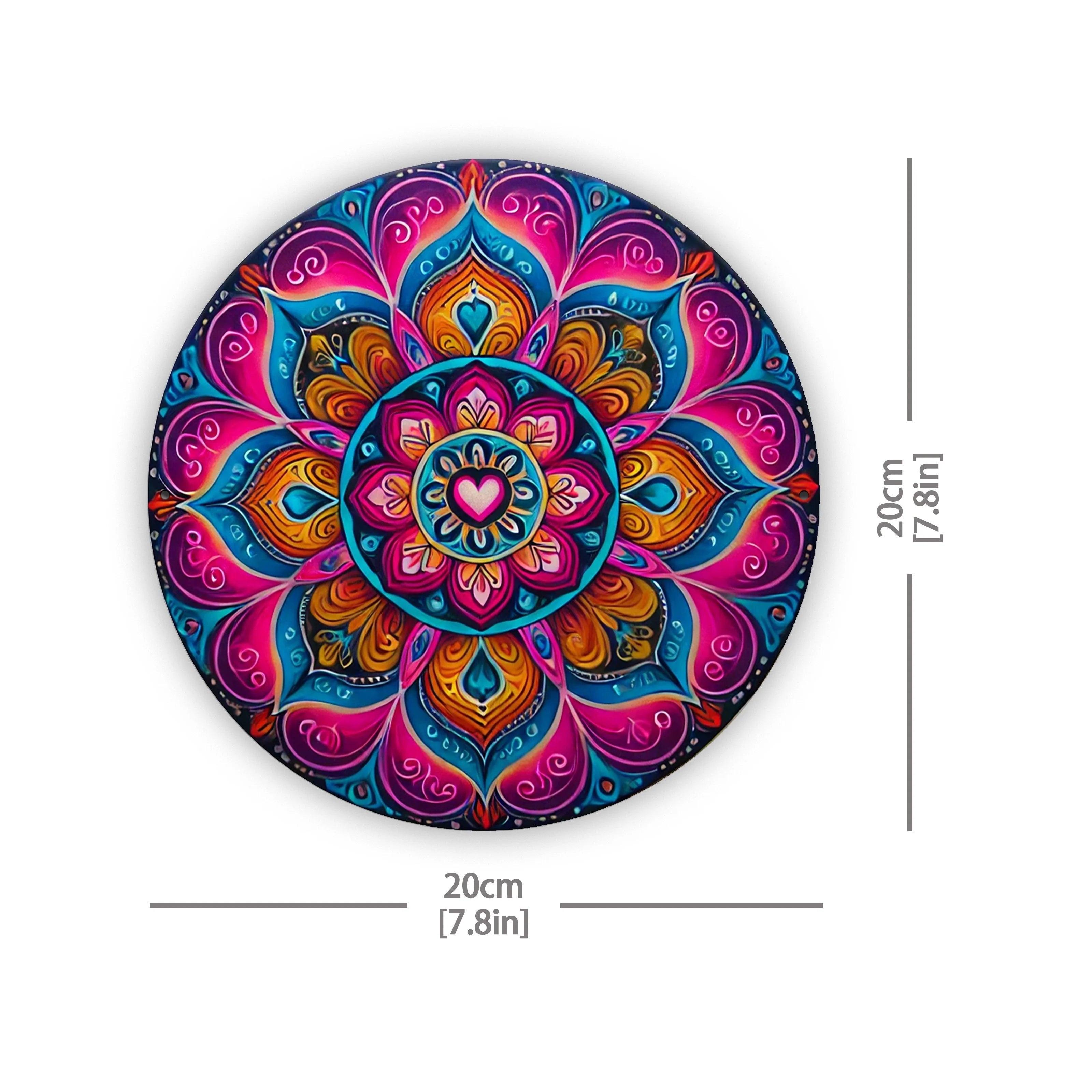 Mandala Metal Wall Art with size dimensions 20cm x 20cm. Compact, durable aluminum decor for indoor or outdoor harmony and energy.