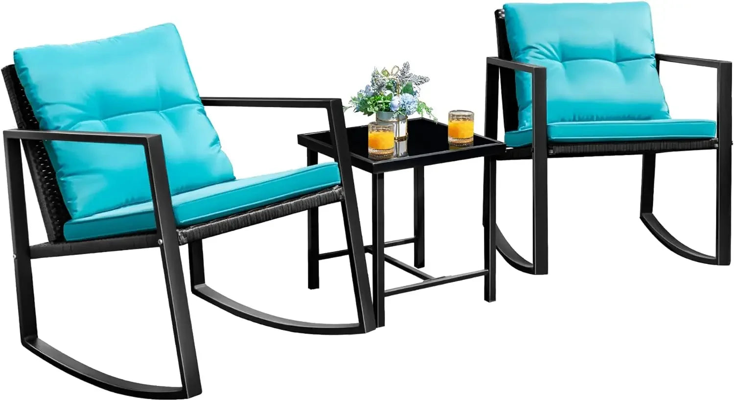 Patio Chairs 3 Piece Wicker Rocking Chair Outdoor Bistro Set -