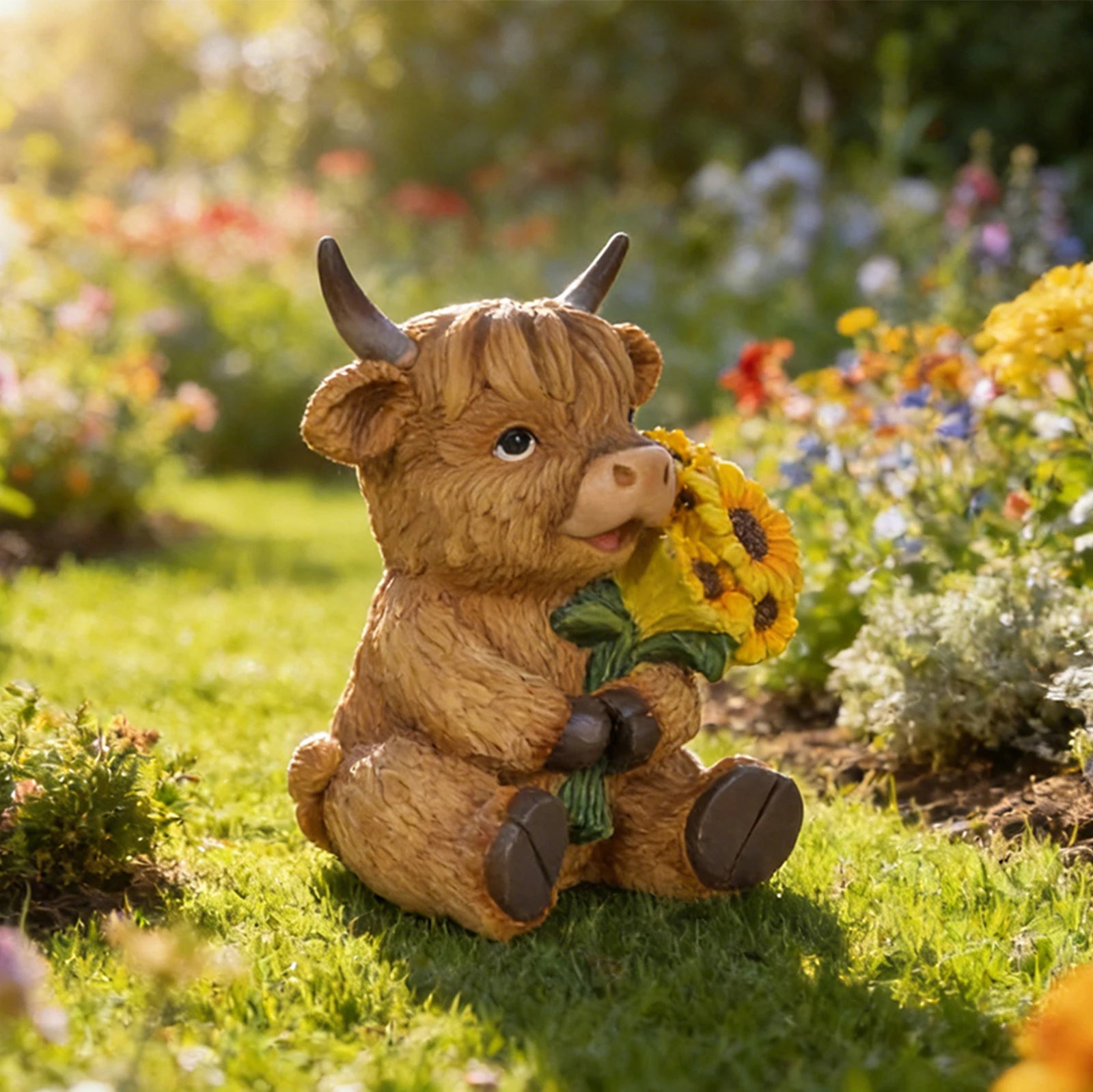 Highland Cow Sculpture Adorable Resin Animal