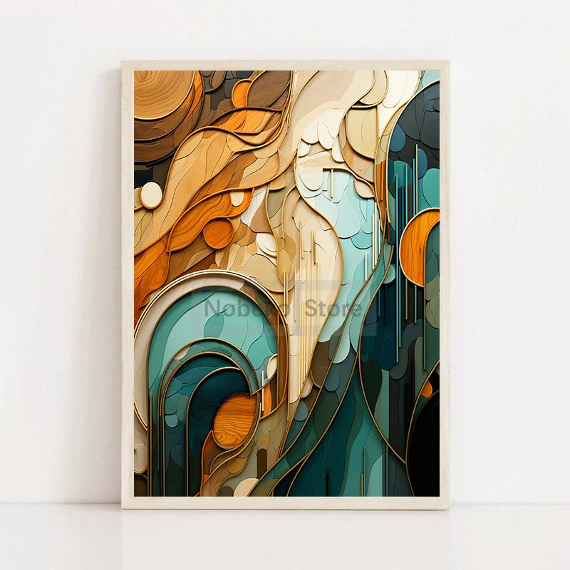 Boho Wood Shapes Botanical Poster Earth Tones Prints Canvas Painting Wall Art Pictures Home Room Organic Textures Modern Decor