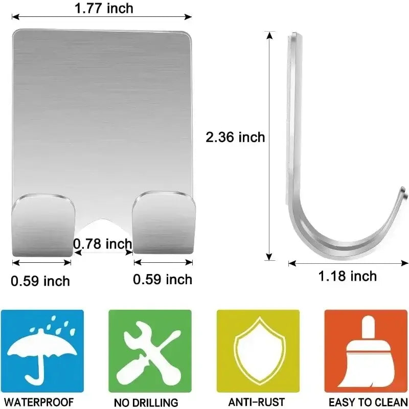 Dimensions and features of stainless steel razor holder, emphasizing waterproof, anti-rust, no drilling, and easy-to-clean benefits.