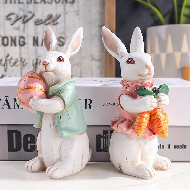 Easter Bunny Holding Egg Resin Sculpture Decorative Figurine