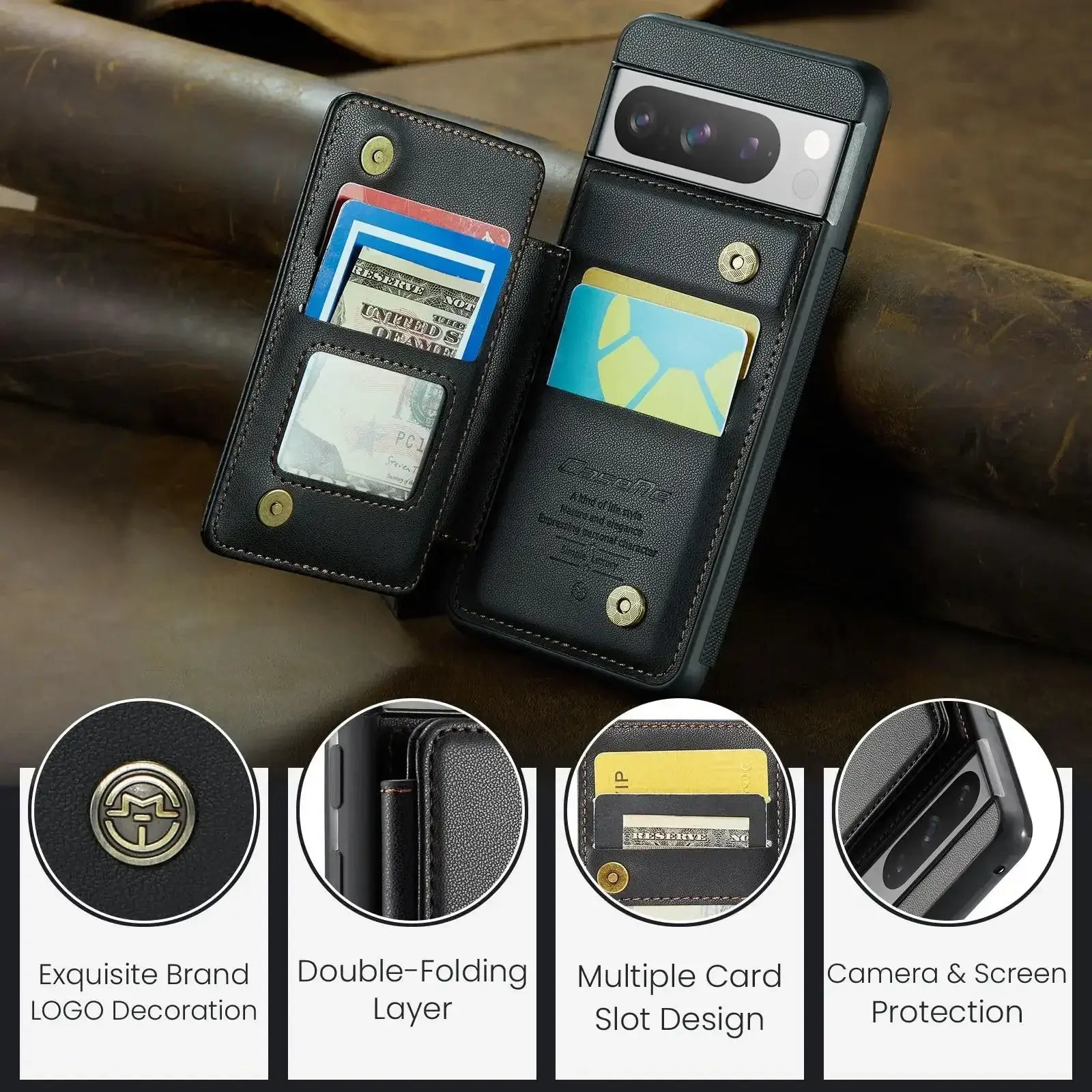 Google Pixel 8/7 pro Case with Card Holder RFID Blocking Leather Wallet with Magnetic Clasp and Kickstand