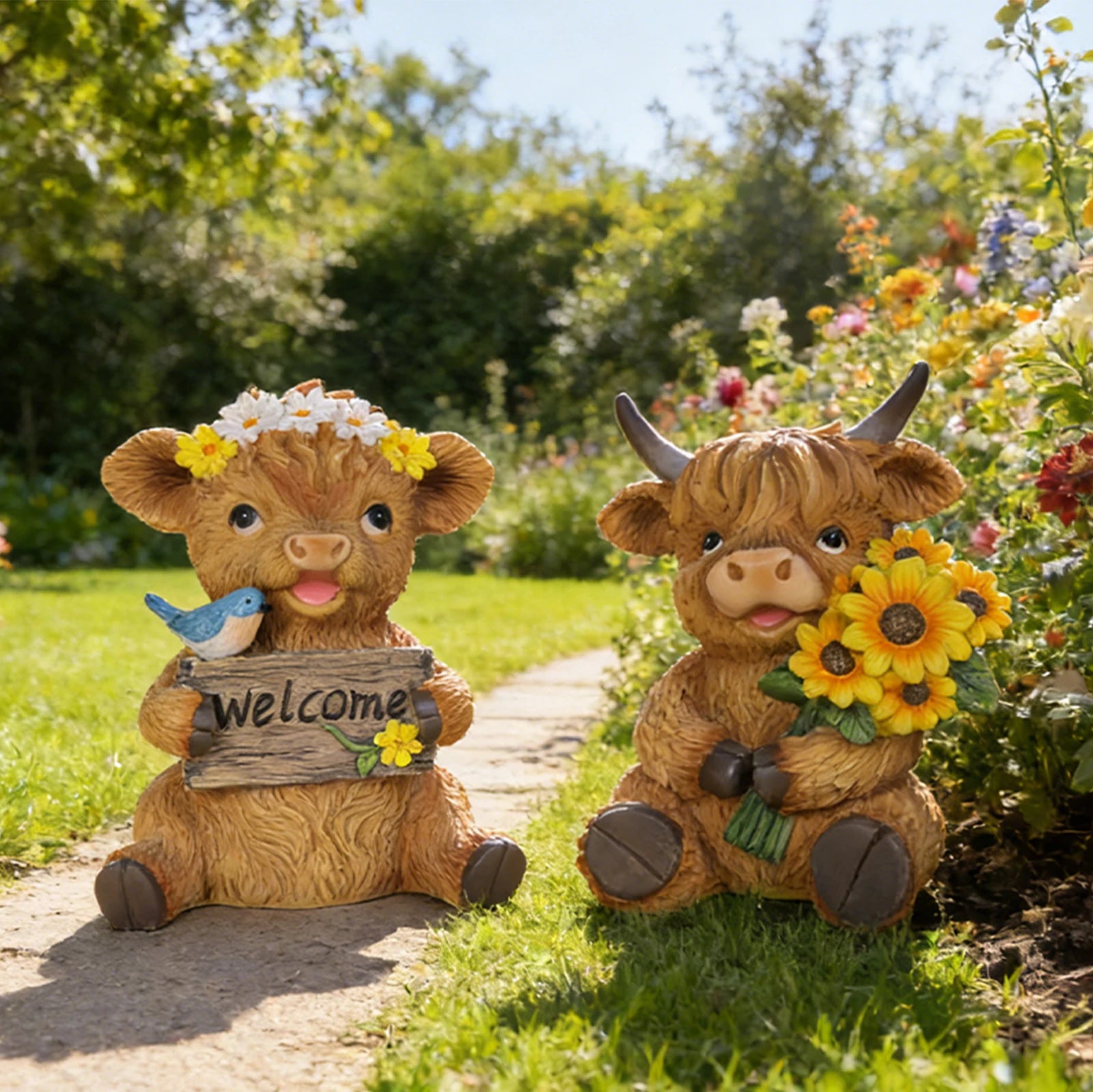 Highland Cow Sculpture Adorable Resin Animal
