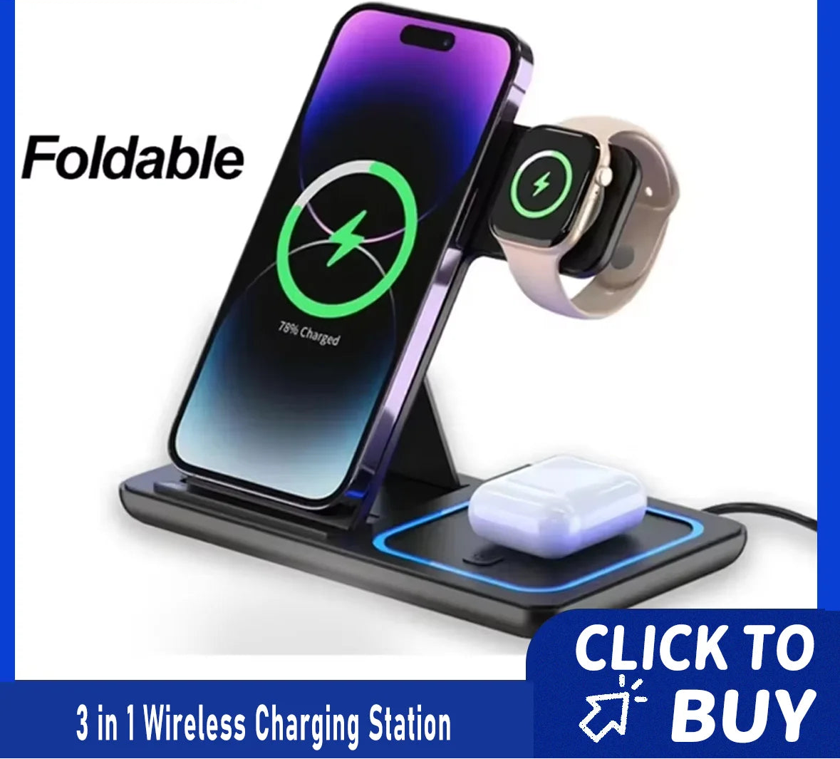 3-in-1 Foldable Wireless Charging Station for iPhone, Apple Watch & AirPods