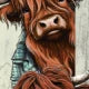 Close-up of illustrated yak from Hey Girl Hey Metal Tin Sign. Detailed vintage-style artwork adds charm to novelty wall décor.