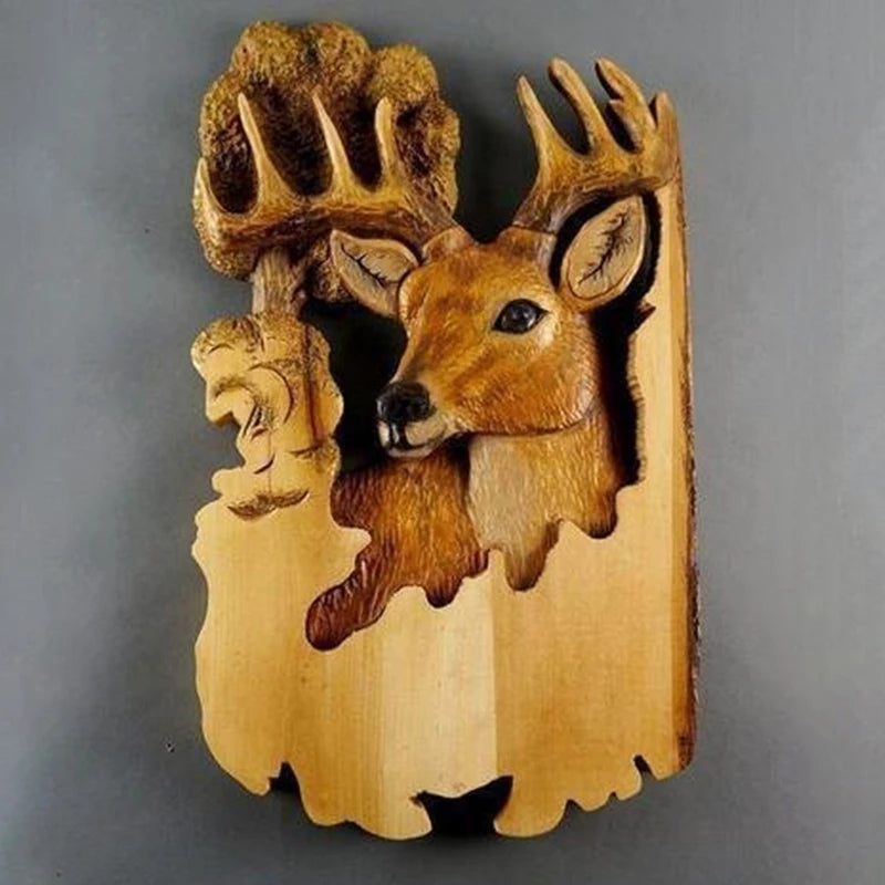Flat Animal Handcraft Wall Hanging Sculpture Wooden