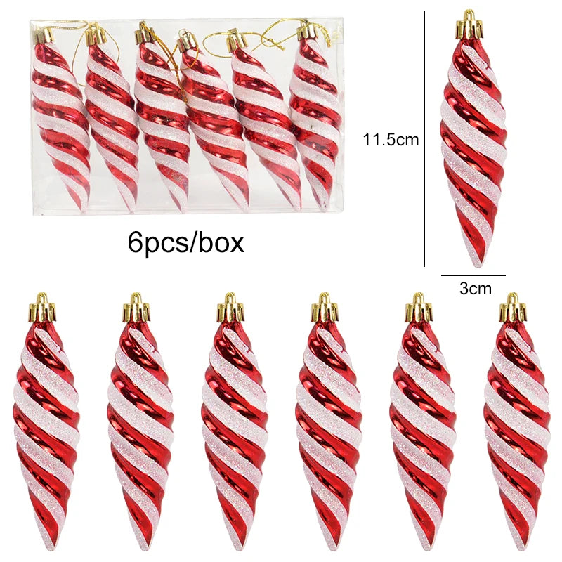 6pcs/box red and white spiral icicle ornaments, 11.5cm long, from the Christmas Tree Ornaments Set - 6pcs Red Star Candy.