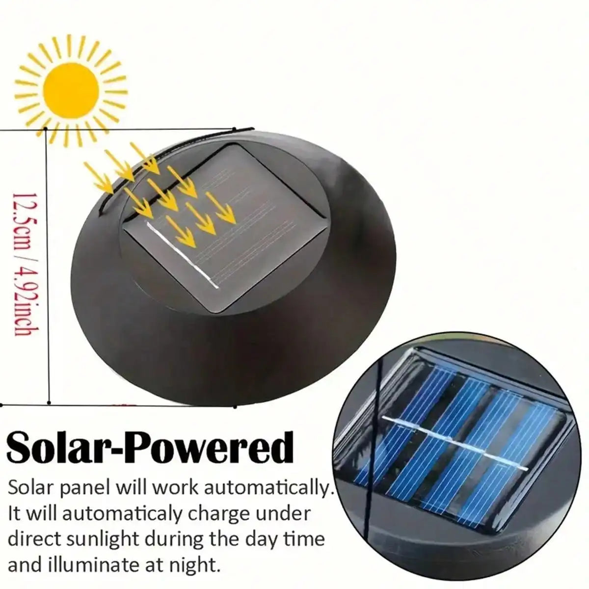 Close-up of solar panel on Morocco Ball Solar Wind Chime Light, showing sunlight charging mechanism for eco-friendly outdoor lighting.