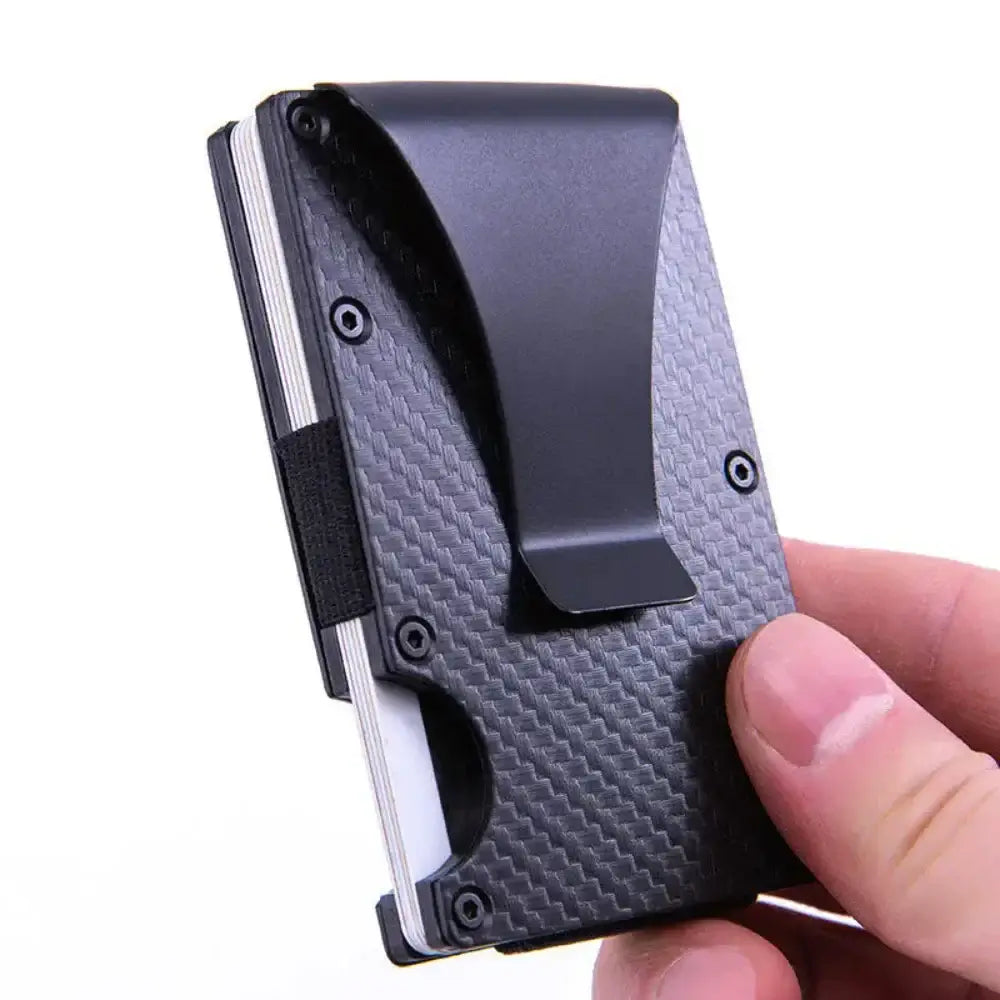 Men's Carbon Fiber Slim Metal Wallet RFID Blocking Minimalist Design with Silk Lining and Interior Slot Pocket