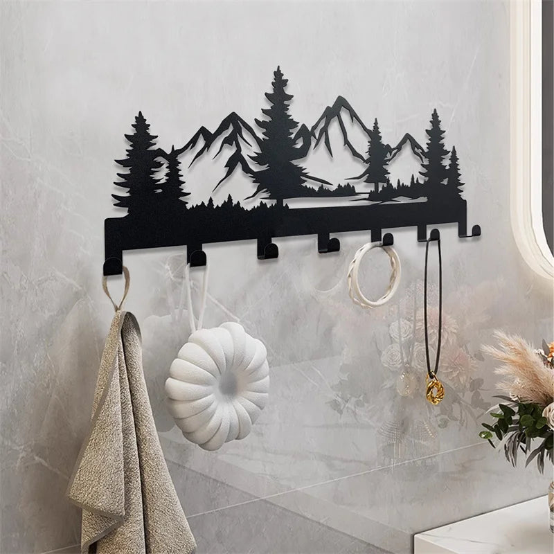 Beautiful mountain forest metal key holder