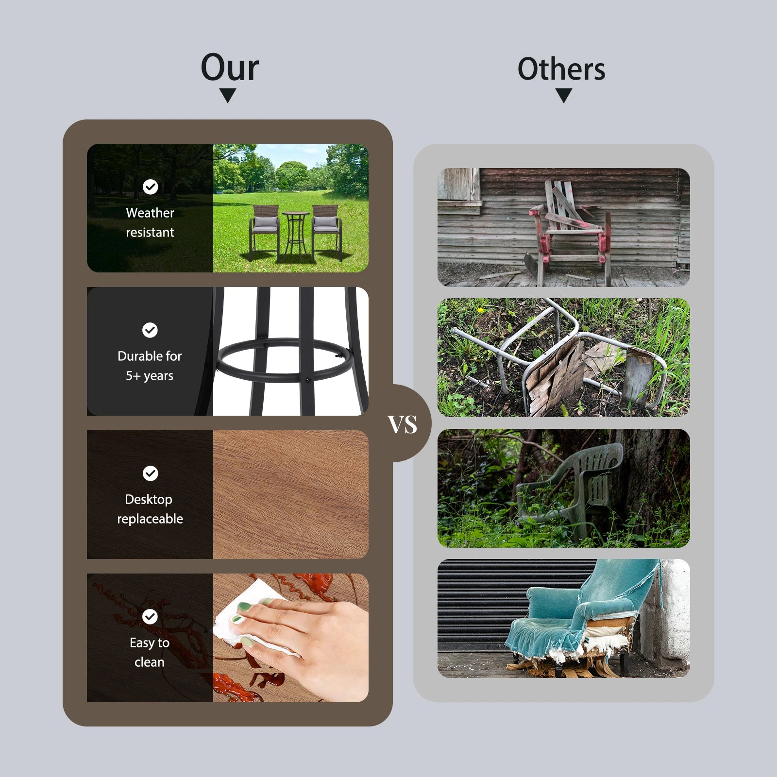 3pcs Patio Bar Set with Soft Cushions