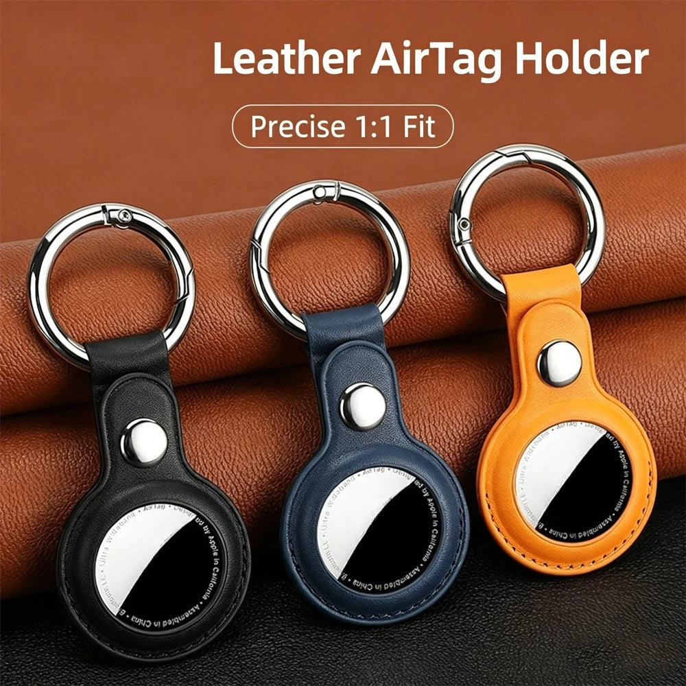 Apple AirTag Keychain Case – PU Leather with Stainless Steel Ring