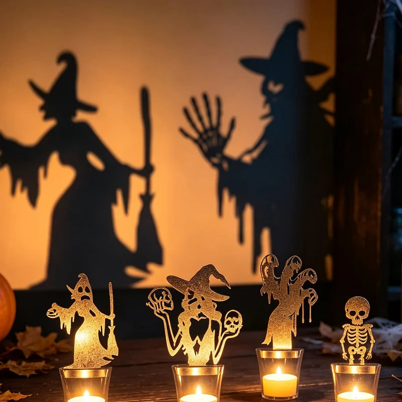 Halloween Metal Candle Holder — Hollow Carved Bat, Spider & Pumpkin Lantern Design