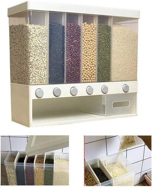 Large Capacity 6-Grid Storage Dry Food Dispenser