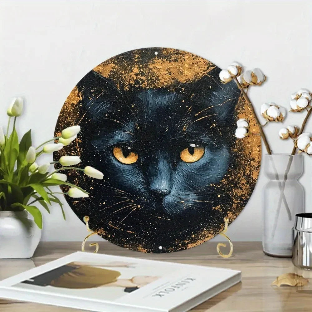 Round Cat Metal Aluminum Sign