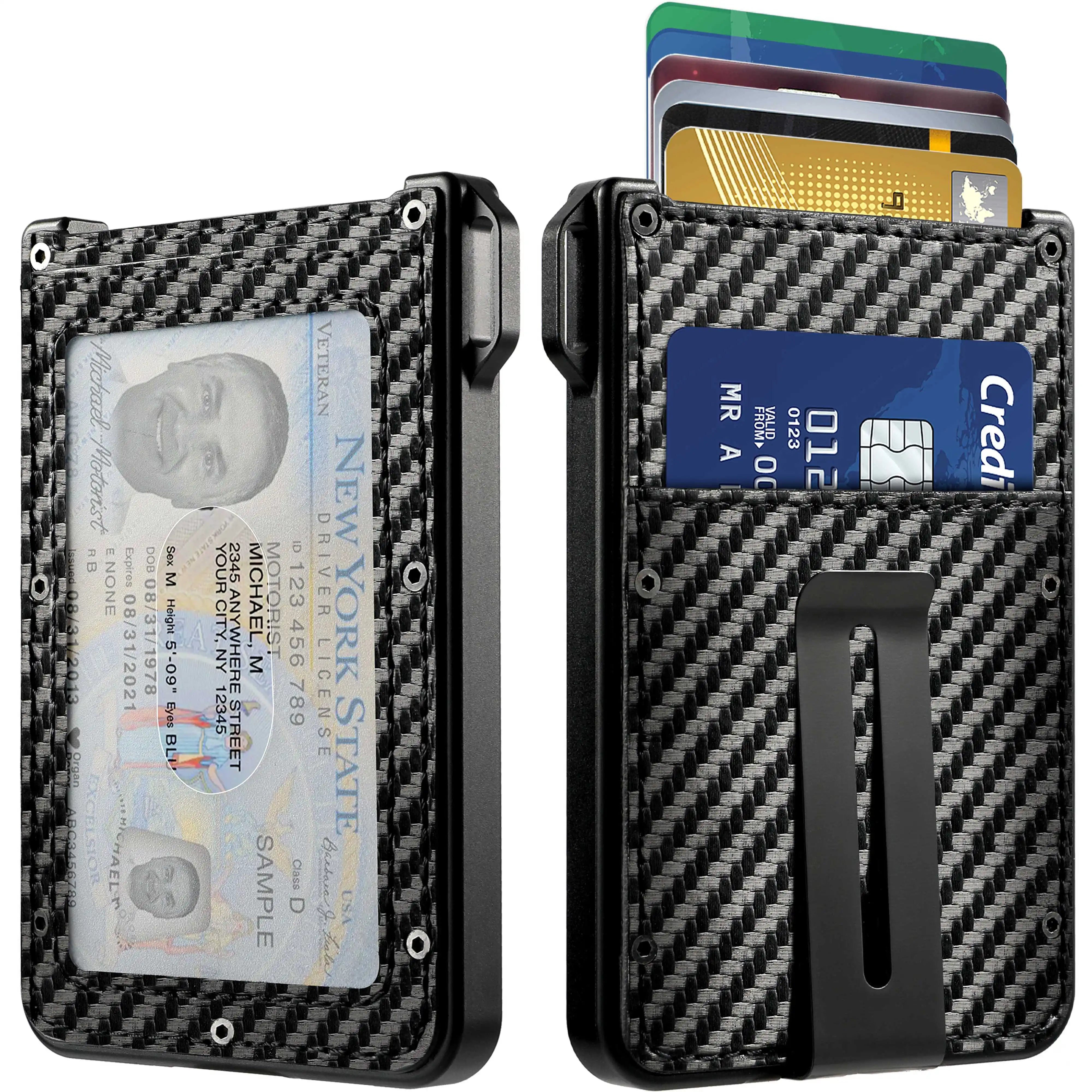 Aluminum Slim Carbon Fiber Leather Wallet