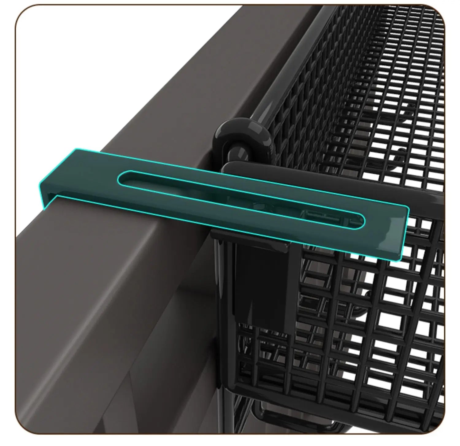 Close-up of mounting bracket on Balcony Plant Stand Windowsill. Secure and easy-to-install design for railing attachment.