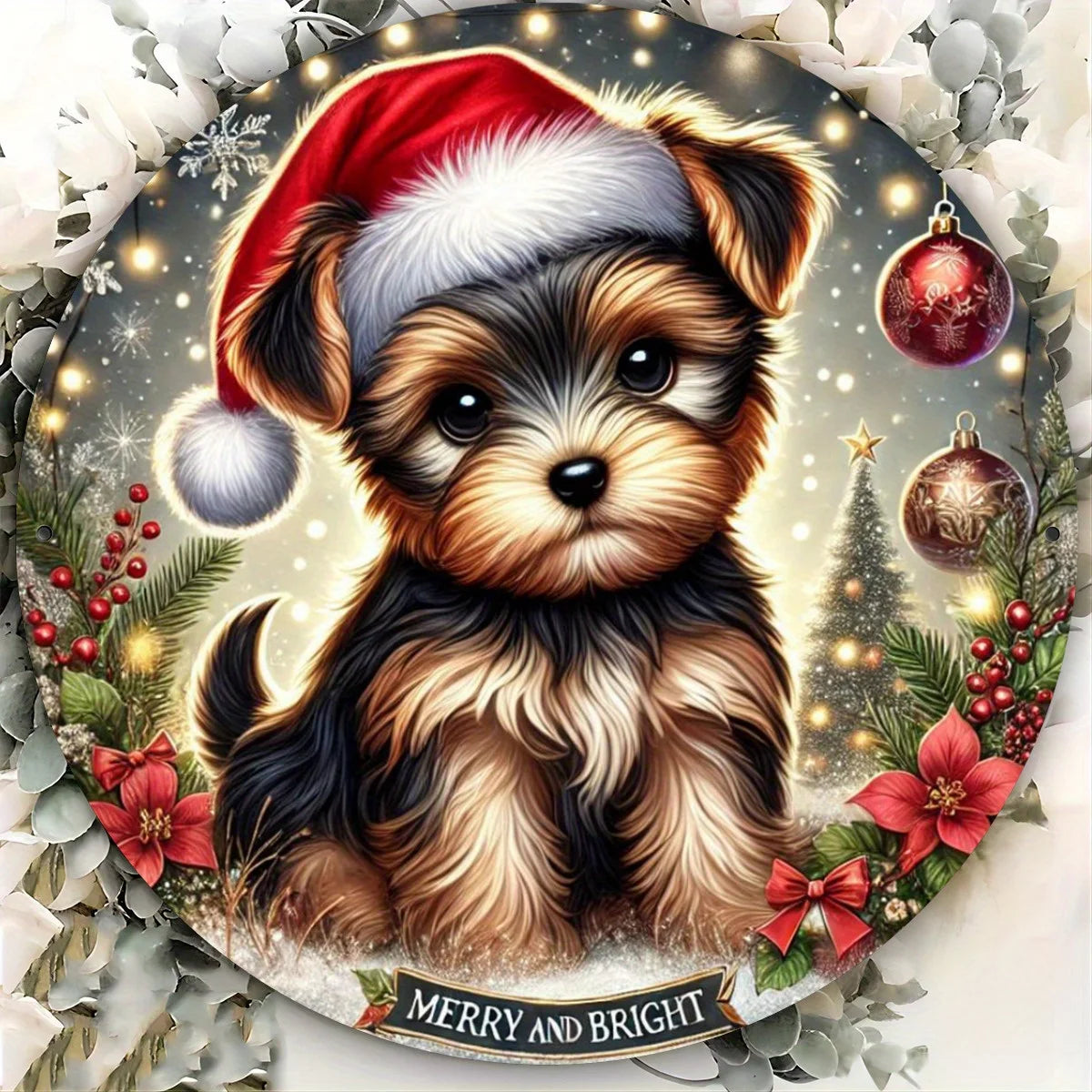 Yorkshire Terrier Christmas Hat- Metal Sign