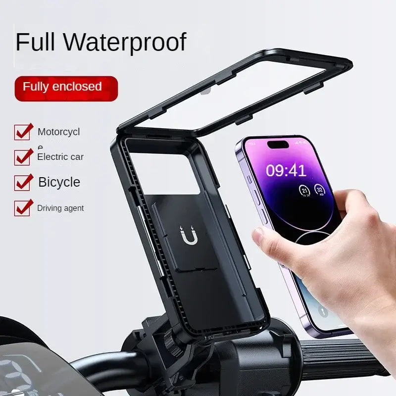 Universal Bicycle Phone Holder - Waterproof case with full enclosure for smartphones, ideal for motorcycles, electric bikes, and bicycles.