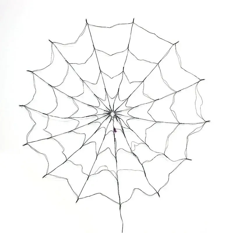 Unlit Halloween Ghost LED Light String in spider web shape, showing black wire structure for easy setup and storage.