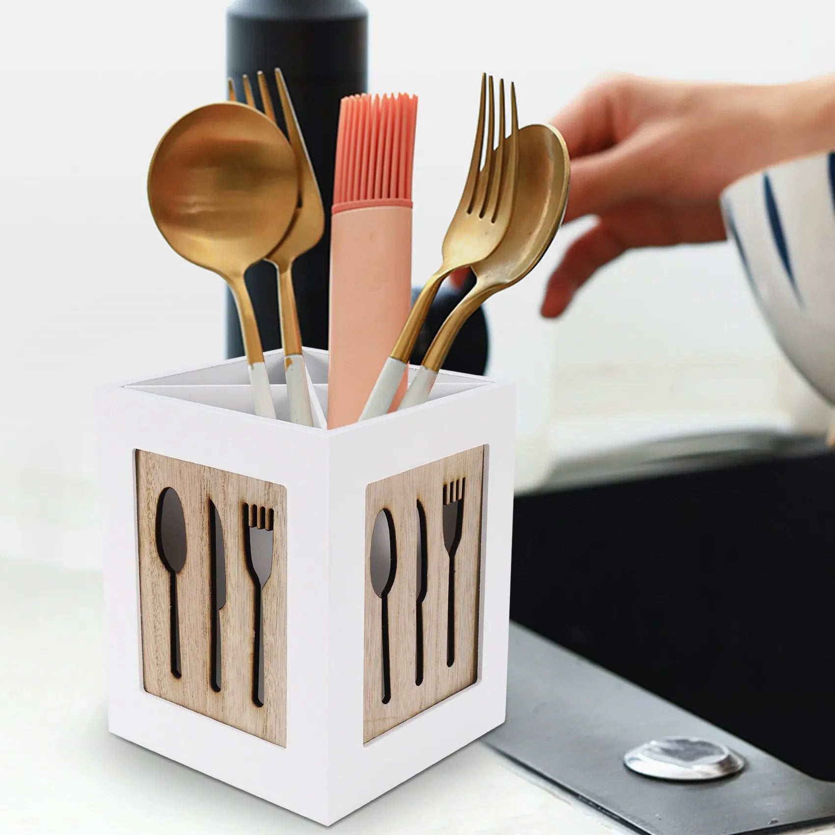 Wooden Utensils Caddy