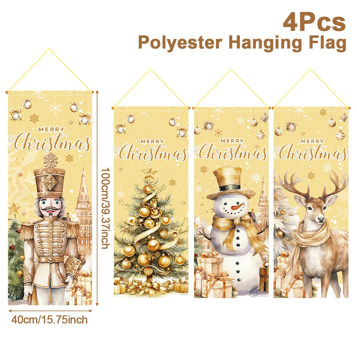 The Christmas hanging flag decor is a cheerful and eye-catching addition to your holiday decorations. Featuring vibrant Christmas-themed designs such as Santa, snowmen, or festive greetings.