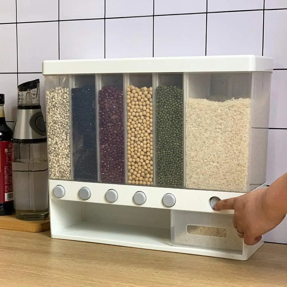 Large Capacity 6-Grid Storage Dry Food Dispenser