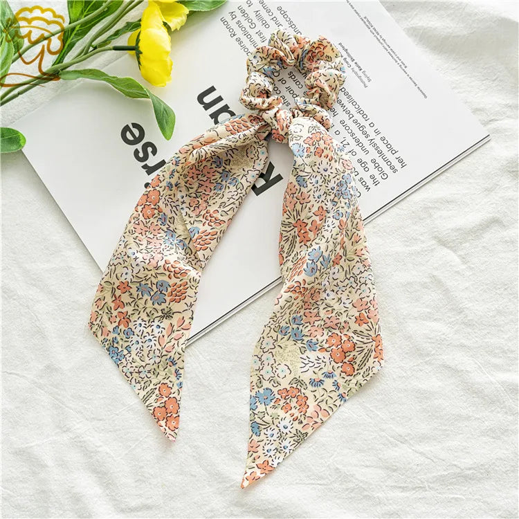 Fashion Print Bow Scrunchies Hair Ribbon