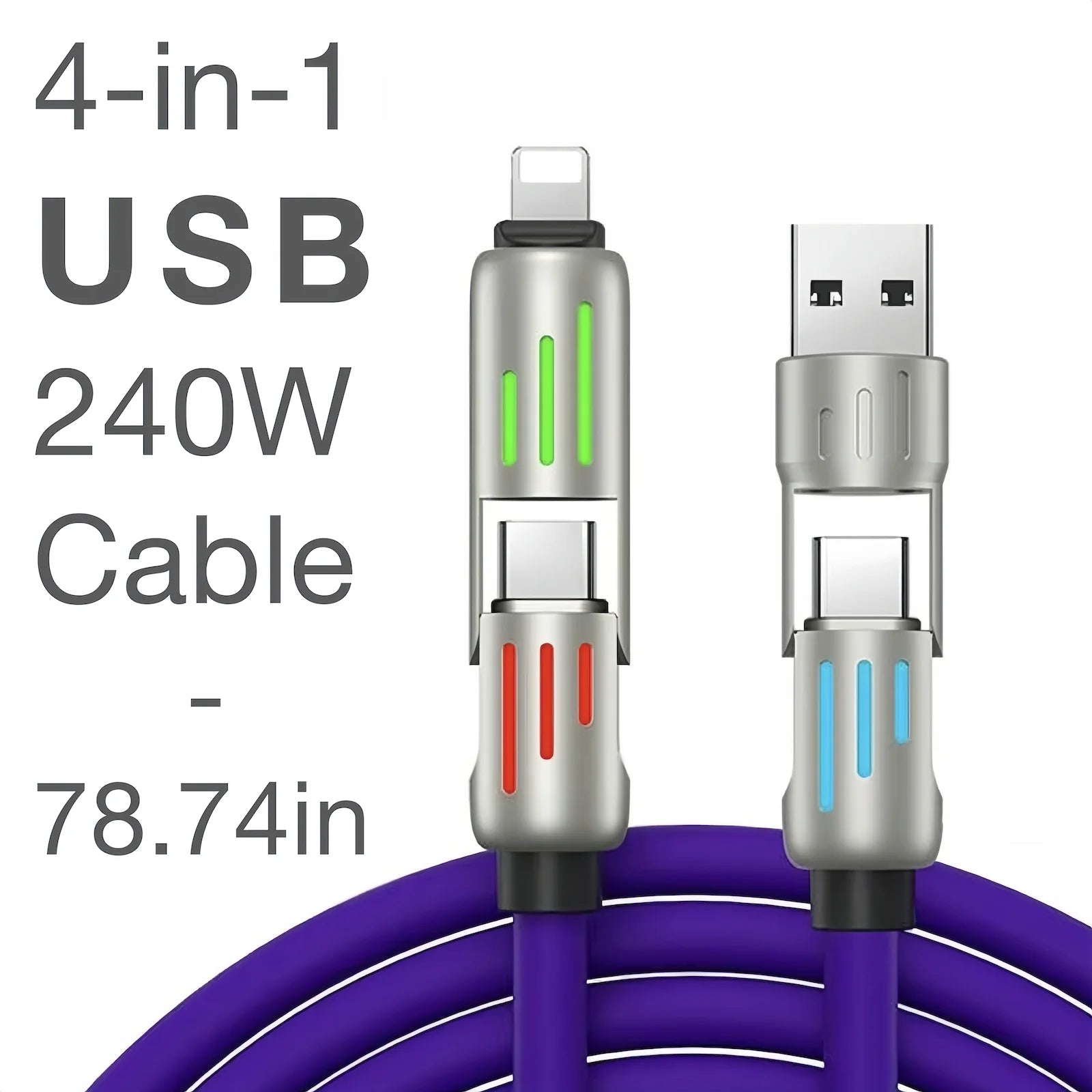 240W 4-in-1 USB Type C Silicone Fast Charging Cable