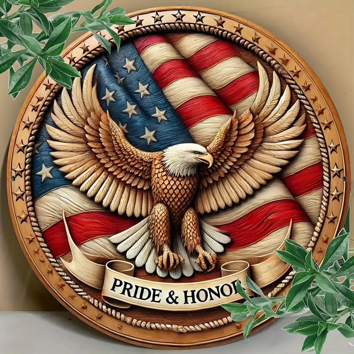 Patriotic Bald Eagle Round Metal Sign