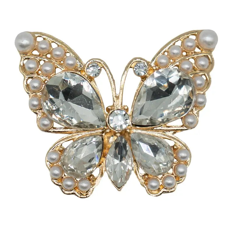 Clear rhinestone butterfly shoe charm with pearl accents from Insect Shoe Charms - Personalized Bling for Shoes.