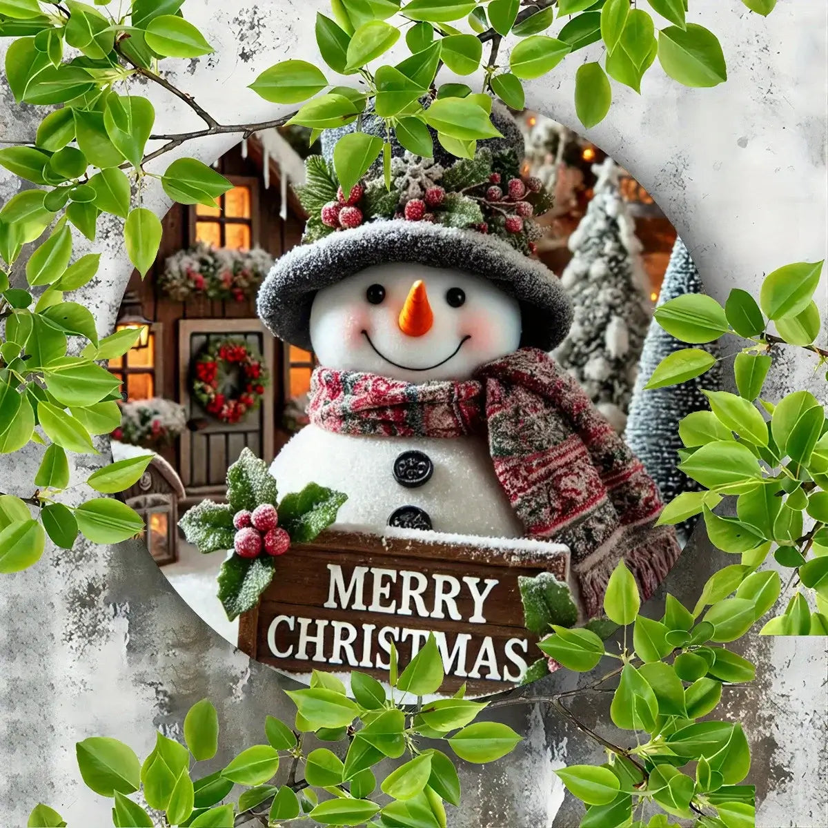 Festive 7.8" Round Metal Sign Snowman