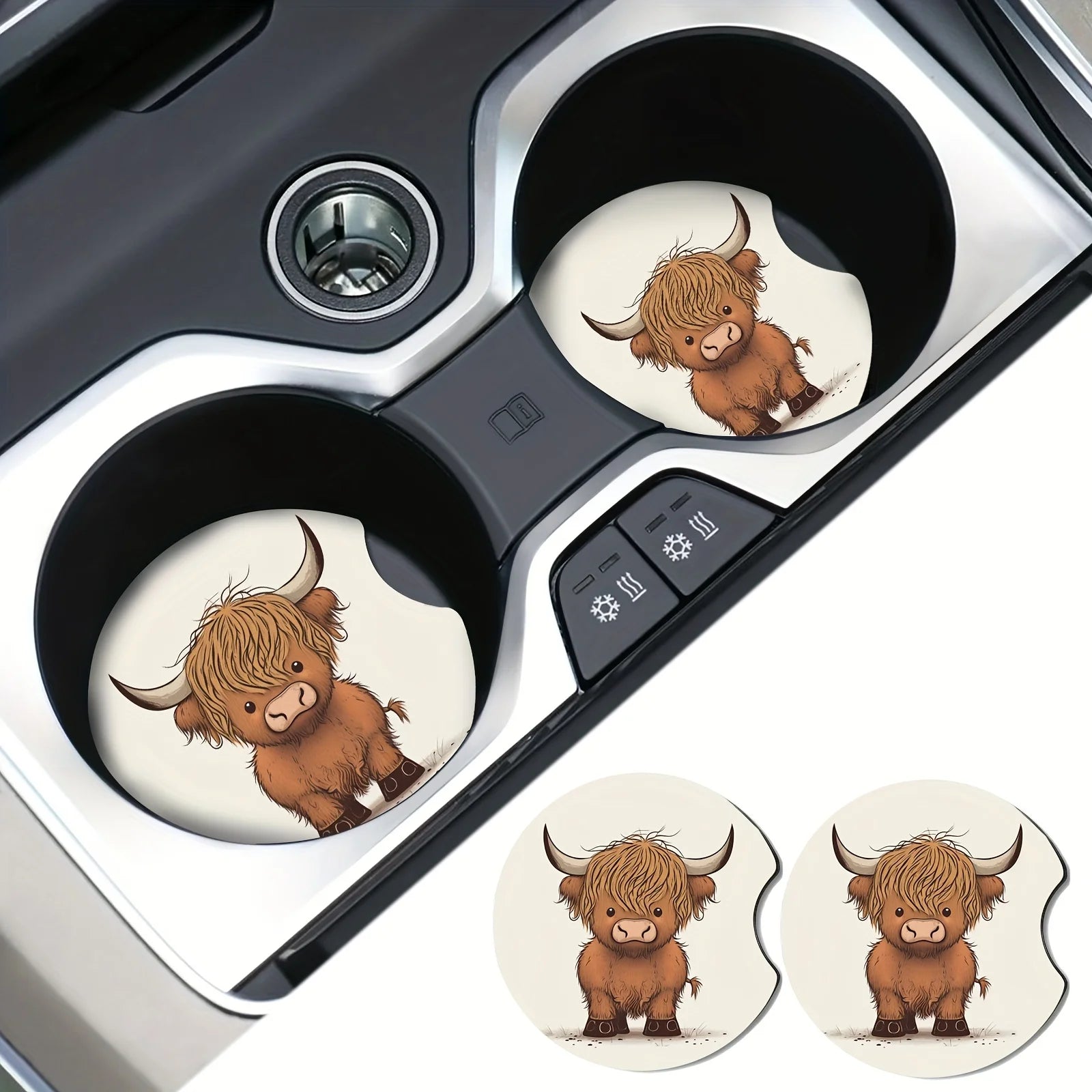 2pcs Scottish Highland car coasters