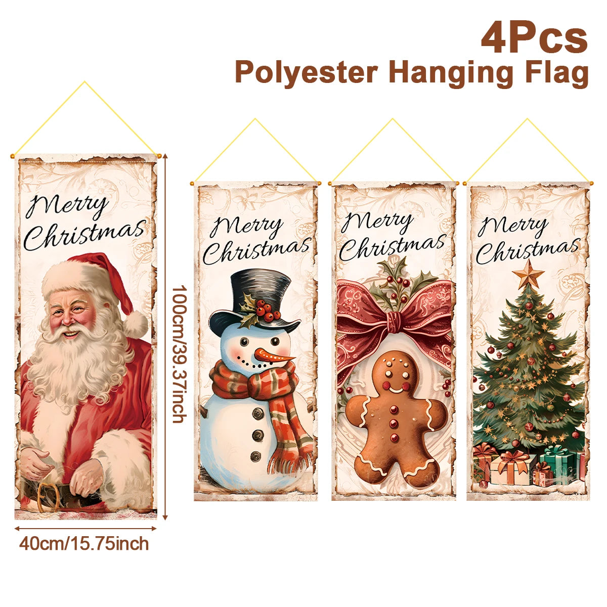 The Christmas hanging flag decor is a cheerful and eye-catching addition to your holiday decorations. Featuring vibrant Christmas-themed designs such as Santa, snowmen, or festive greetings.