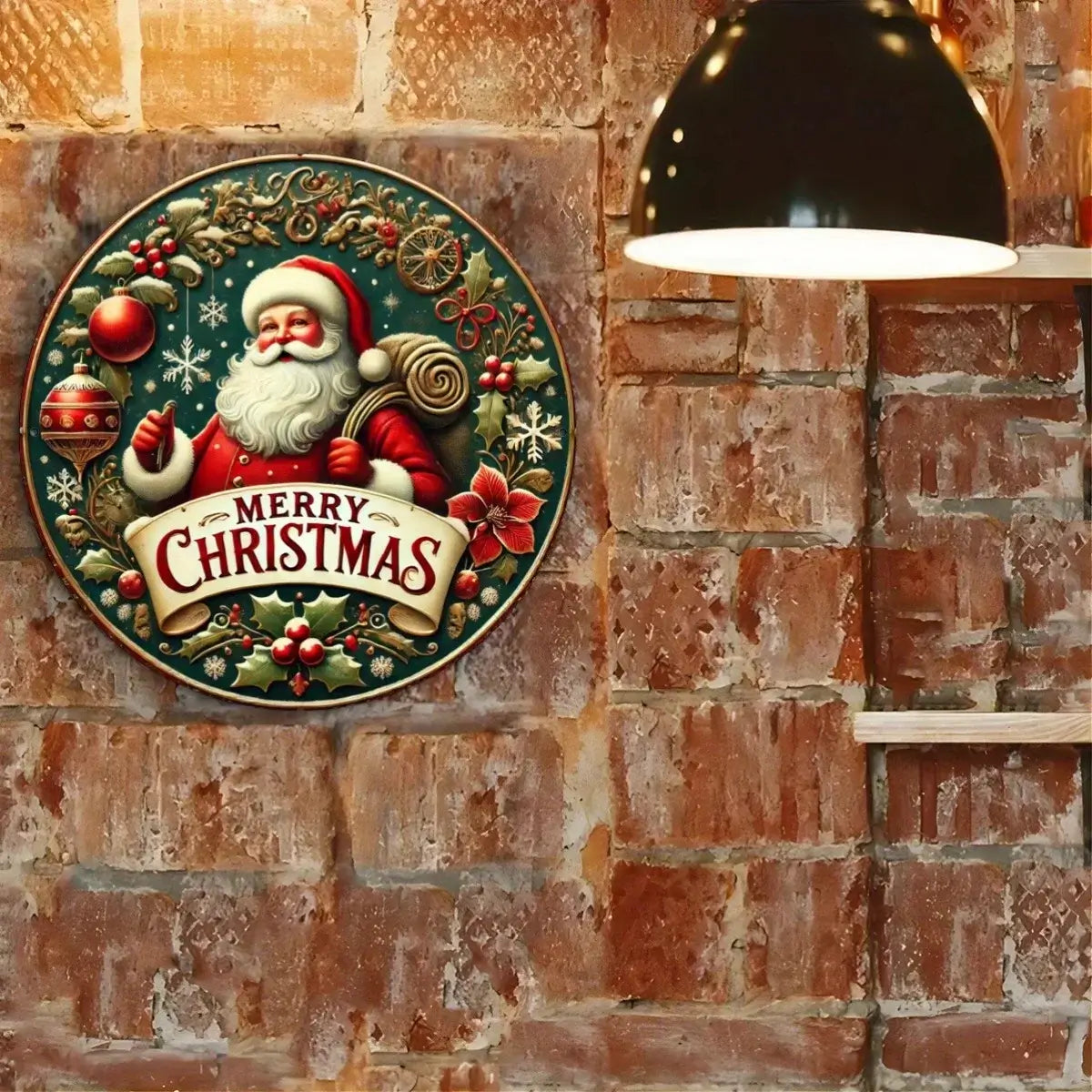 Santa Claus Christmas Metal Sign, Round 2D Plaque