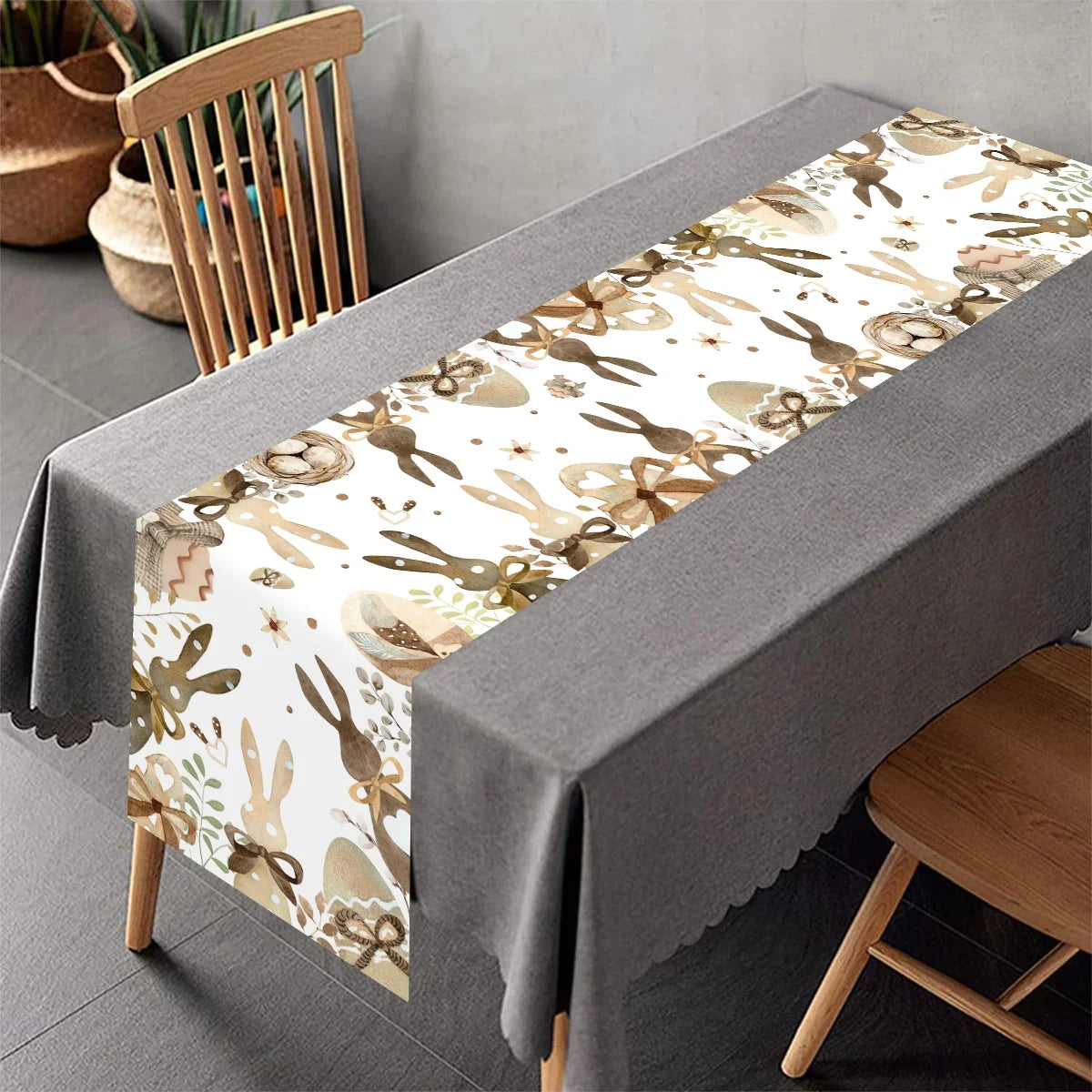 1Pc Easter Bunny and Floral Egg Table Runner