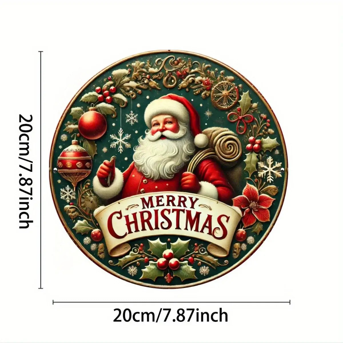 Santa Claus Christmas Metal Sign, Round 2D Plaque