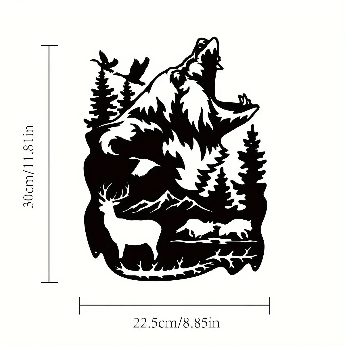 Bear Deer Metal Art Sign with dimensions 30cm x 22.5cm, showcasing detailed wildlife silhouettes for home or cabin wall decor.