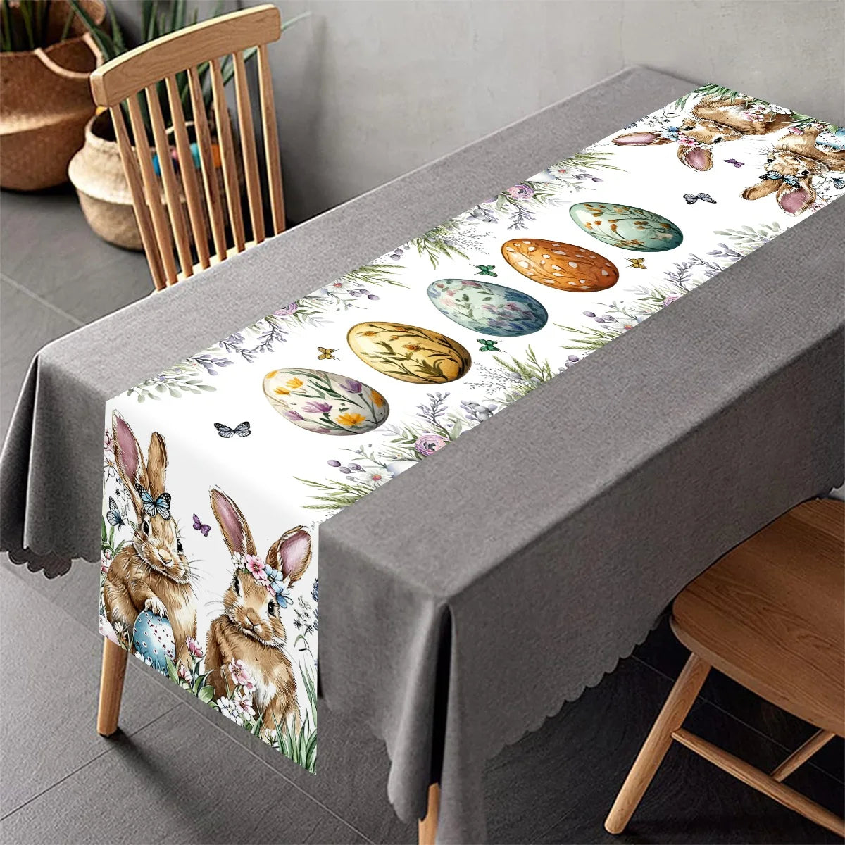 1Pc Easter Bunny and Floral Egg Table Runner