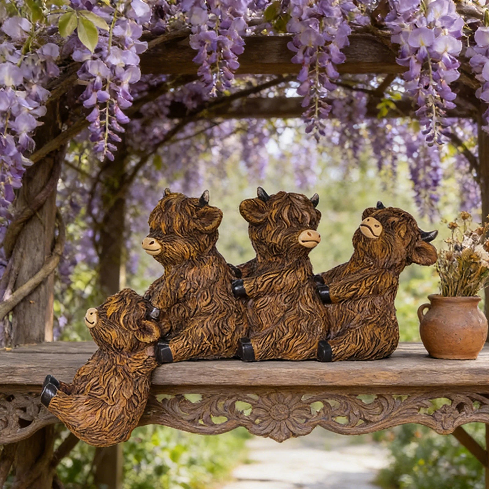 Highland Cow Sculpture Adorable Resin Animal