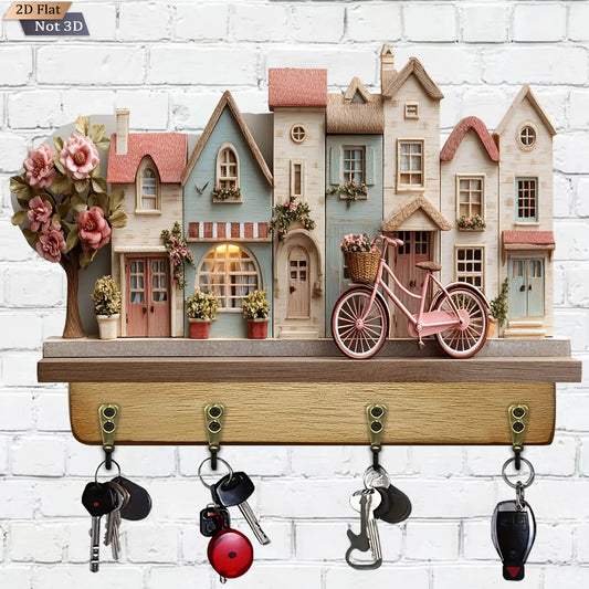 2D,12in Retro Country Dreamy Fairy Tale Cottage Wooden Key Holder