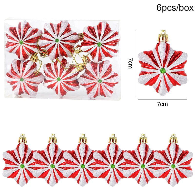 6pcs/box red and white peppermint-style ornaments, 7cm in size, from the Christmas Tree Ornaments Set - 6pcs Red Star Candy.