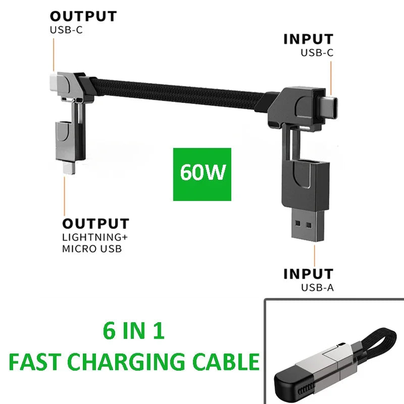 6 In 1 Multi Fast Charging Cable Keychain