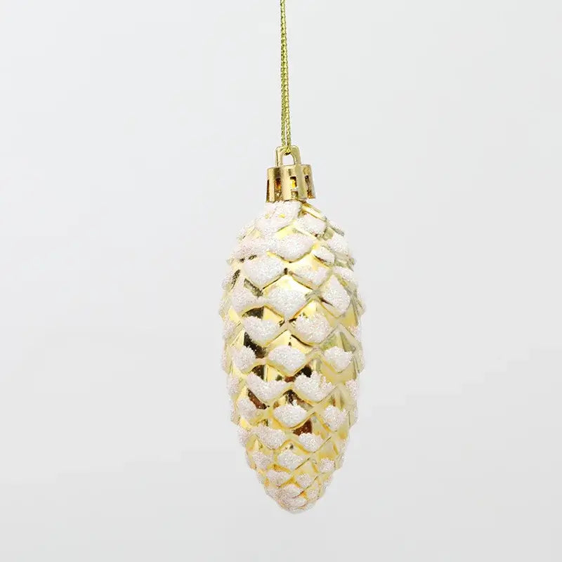 Single gold Christmas Pinecone Hanging Pendant with white snow accents and gold cap, ideal for rustic holiday décor.