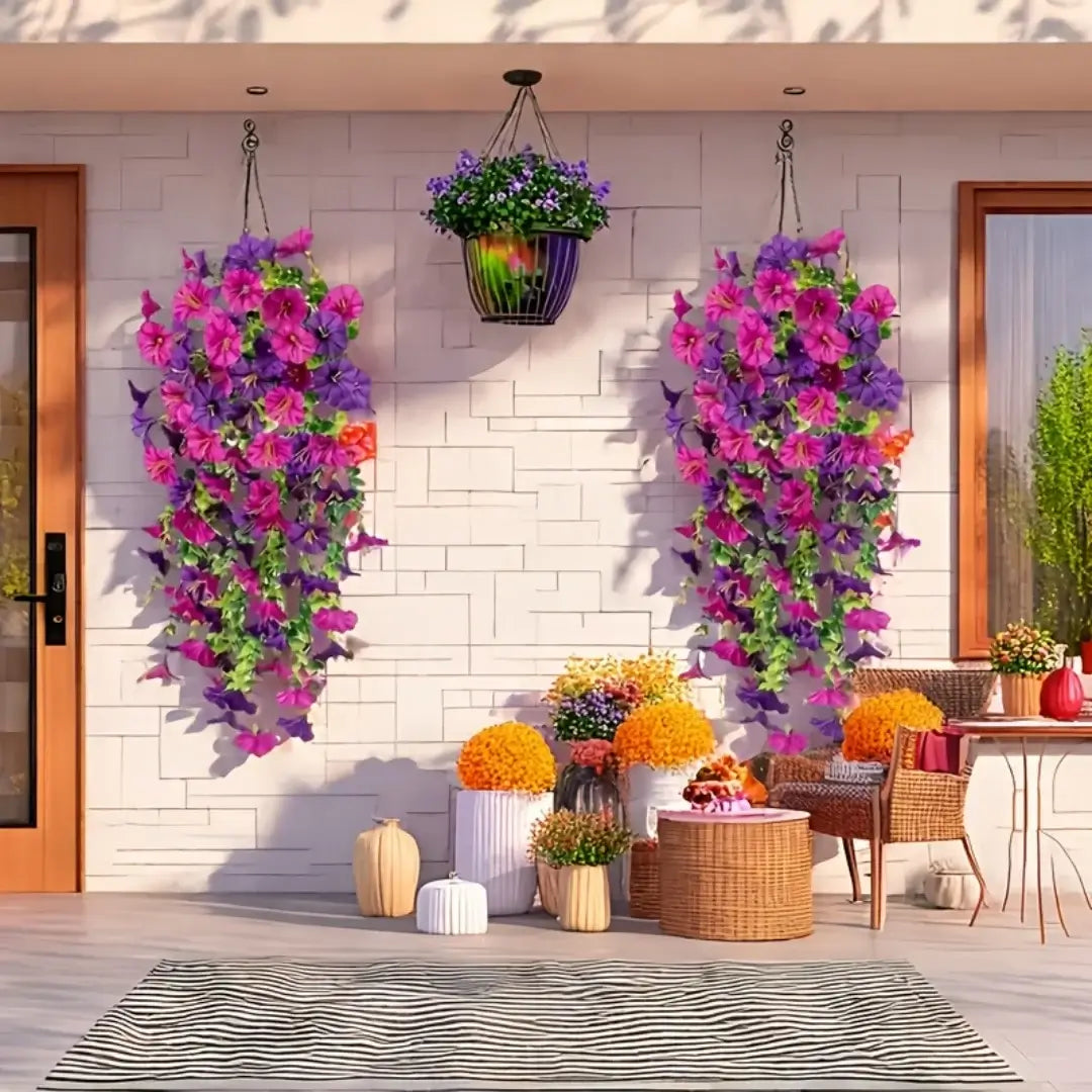 2pcs Artificial Hanging Flowers UV-Resistant