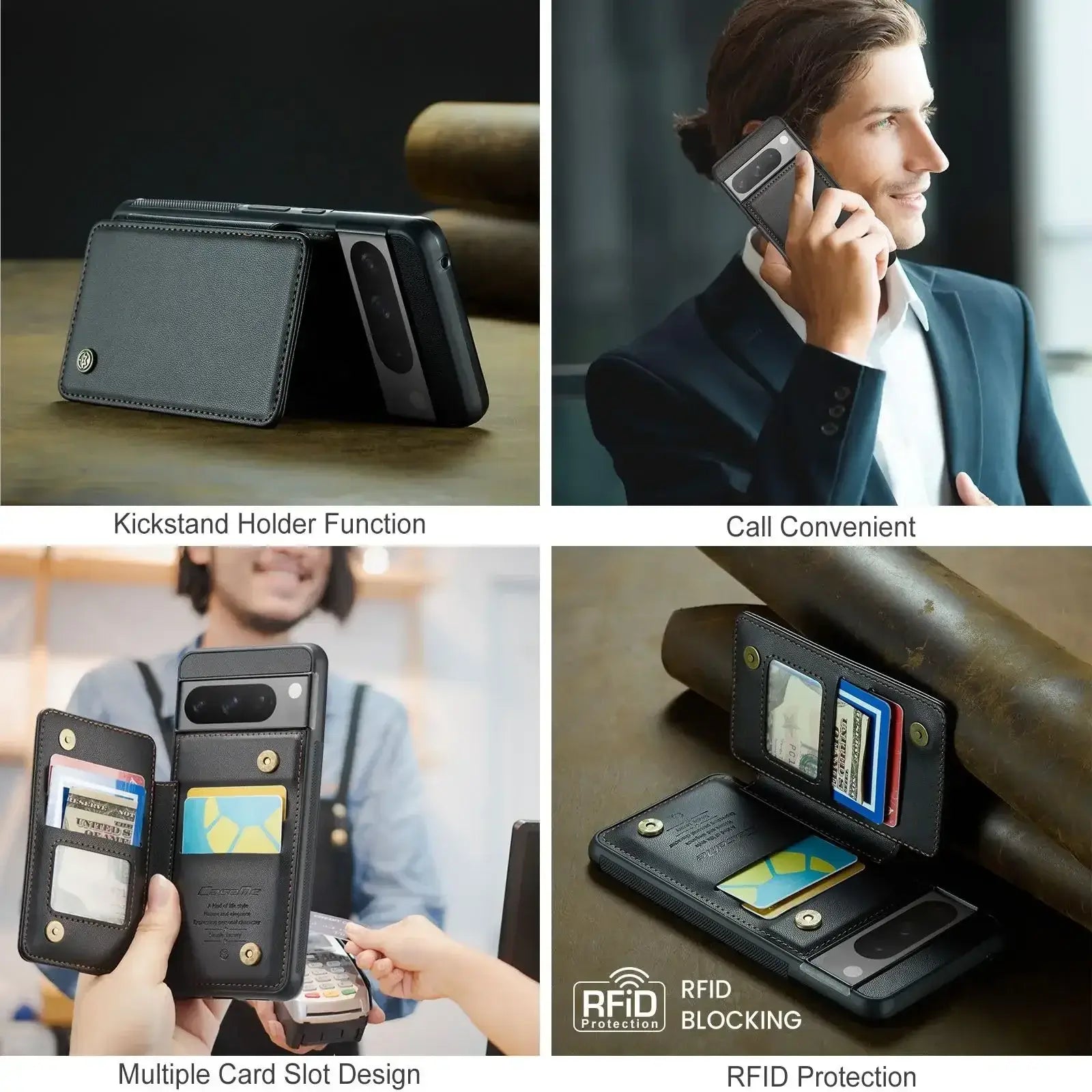 Google Pixel 8/7 pro Case with Card Holder RFID Blocking Leather Wallet with Magnetic Clasp and Kickstand