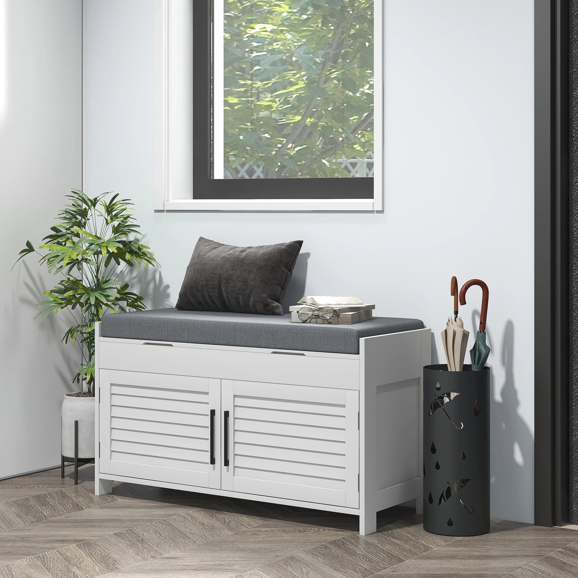 Entryway Bench with Cushion, Hidden Compartments
