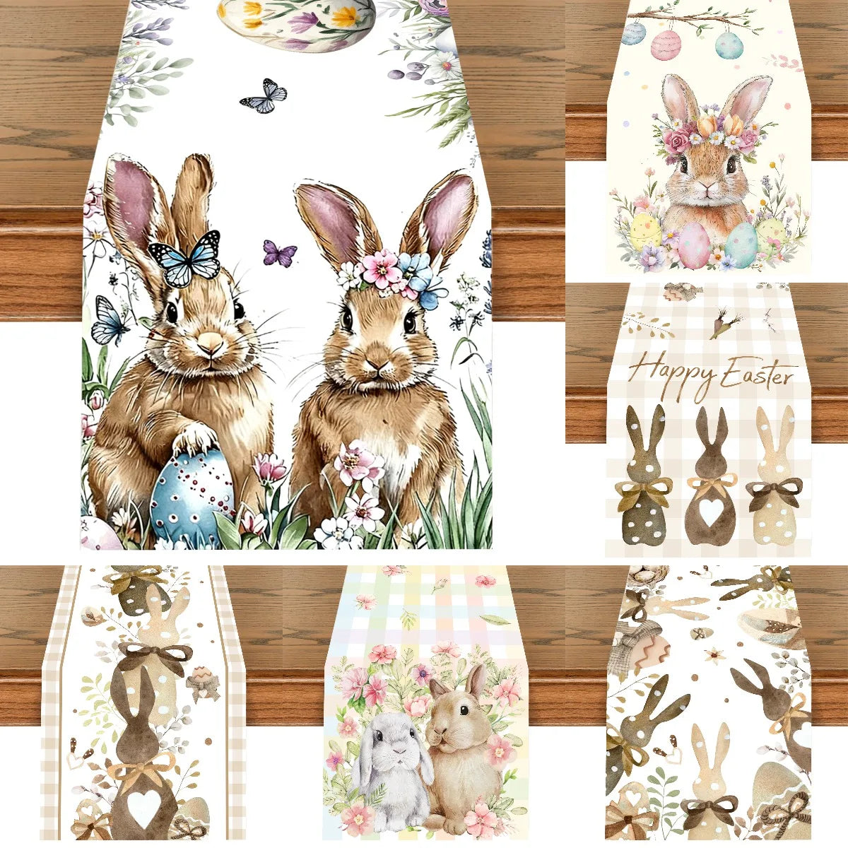 1Pc Easter Bunny and Floral Egg Table Runner