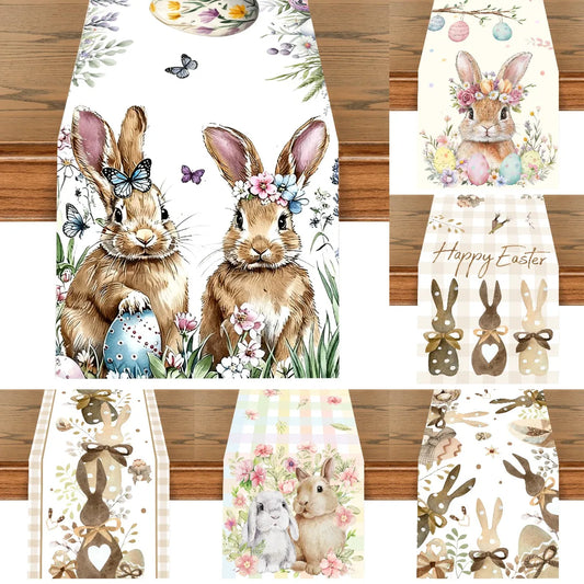 1Pc Easter Bunny and Floral Egg Table Runner